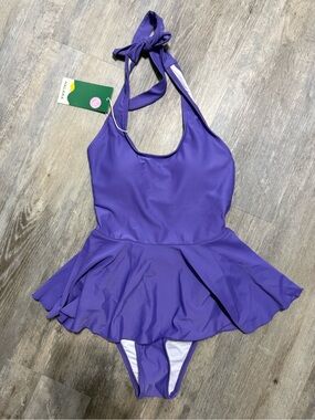 HALARA womens Purple Halter Skirted One-Piece Swimwear
